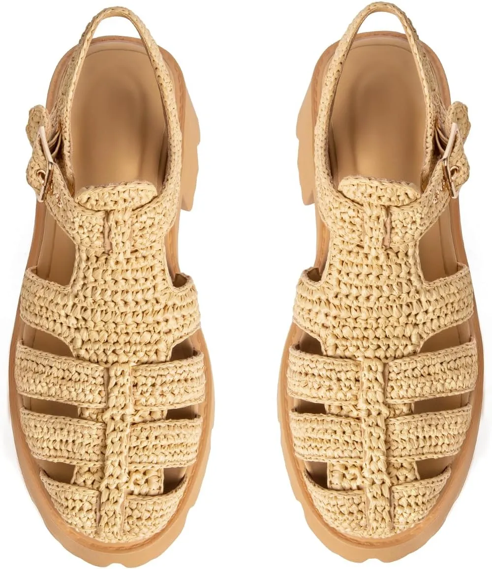 Platform Sandals for Women Handwoven Raffia Espadrille Sandals- Boho Summer Beach Wedge Heels with Adjustable Buckle Strap