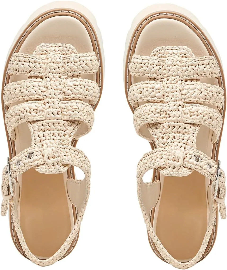 Platform Sandals for Women Handwoven Raffia Espadrille Sandals- Boho Summer Beach Wedge Heels with Adjustable Buckle Strap