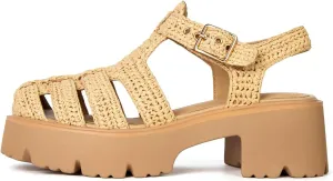Platform Sandals for Women Handwoven Raffia Espadrille Sandals- Boho Summer Beach Wedge Heels with Adjustable Buckle Strap