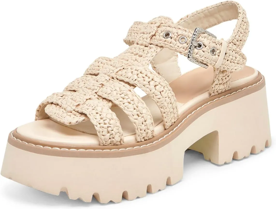 Platform Sandals for Women Handwoven Raffia Espadrille Sandals- Boho Summer Beach Wedge Heels with Adjustable Buckle Strap