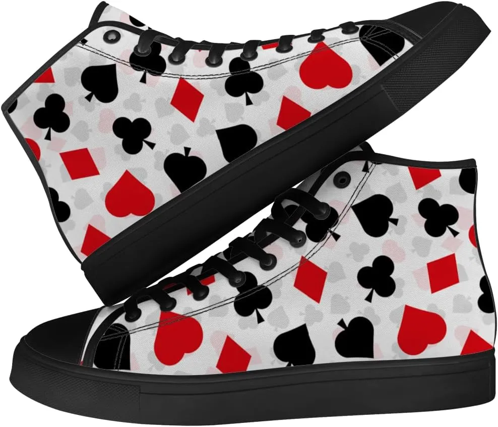 Poker High Top Canvas Shoes Playing Cards High Top Sneakers Lace Up Casual Shoes Gifts for Men Women