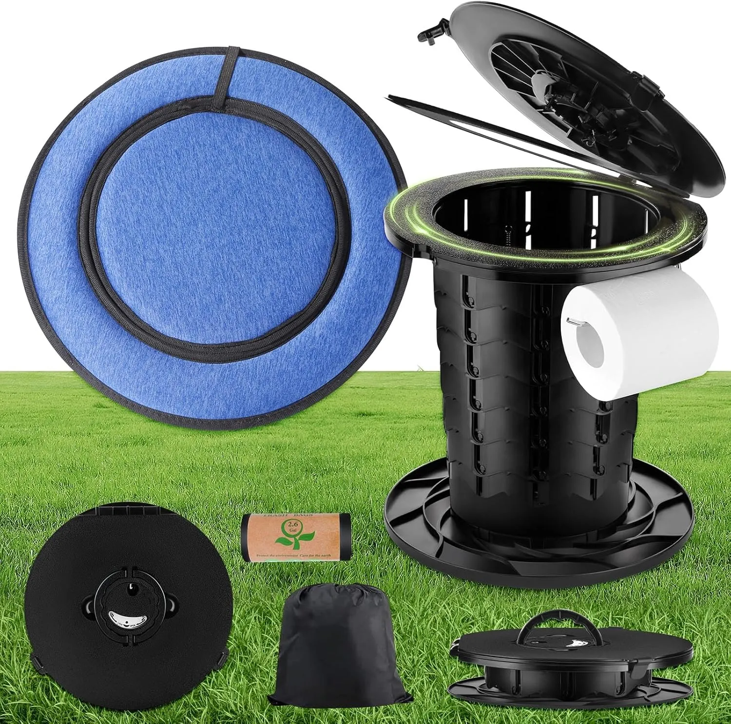 Portable Toilet for Camping, Compact Foldable Camping Toilet, 2024 Height Adjustable Travel Potty for Adults, Portable Potty for Car for Quick use in Emergencies