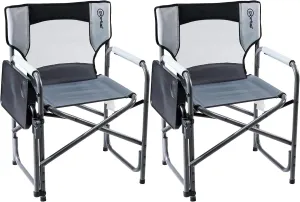 PORTAL Tablet Table Camping Directors Chair, Foldable Camp Chair with 2-Way Rotatable Side Table, Outdoor Folding Chairs for Adults, Heavy Duty Supports 300LBS for Lawn Patio Beach, Grey-2 Pack