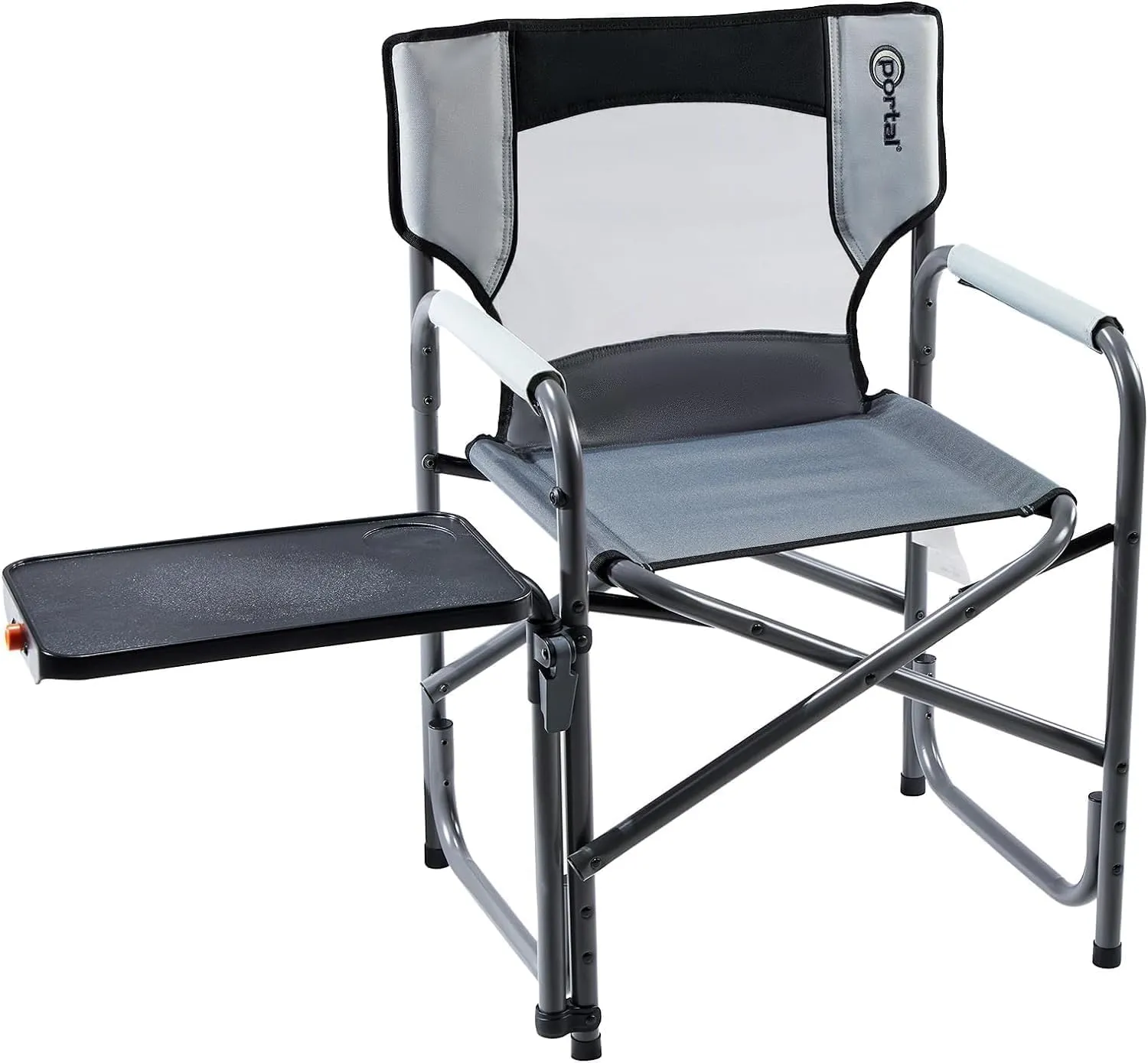 PORTAL Tablet Table Camping Directors Chair, Foldable Camp Chair with 2-Way Rotatable Side Table, Outdoor Folding Chairs for Adults, Heavy Duty Supports 300LBS for Lawn Patio Beach, Grey-2 Pack