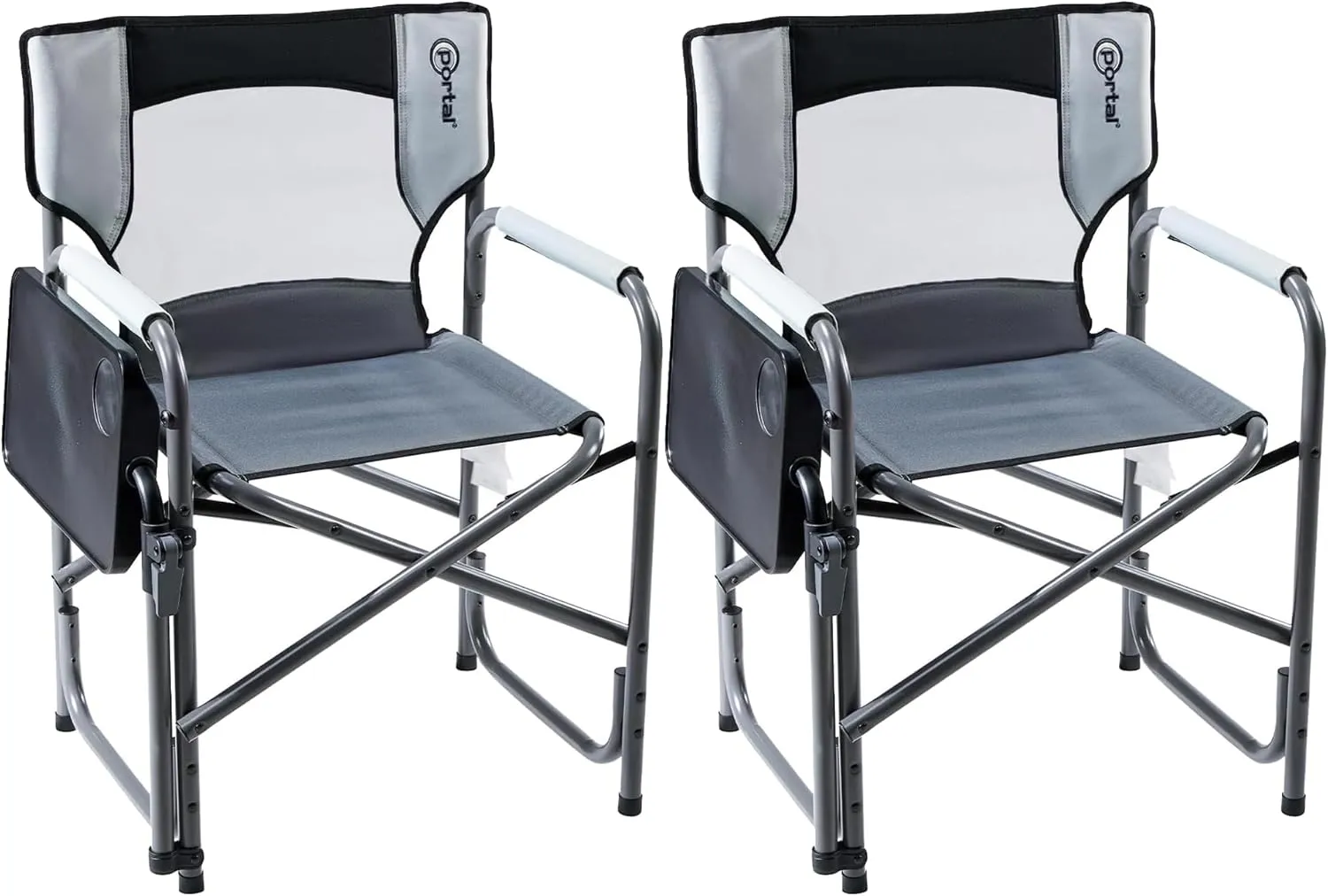 PORTAL Tablet Table Camping Directors Chair, Foldable Camp Chair with 2-Way Rotatable Side Table, Outdoor Folding Chairs for Adults, Heavy Duty Supports 300LBS for Lawn Patio Beach, Grey-2 Pack