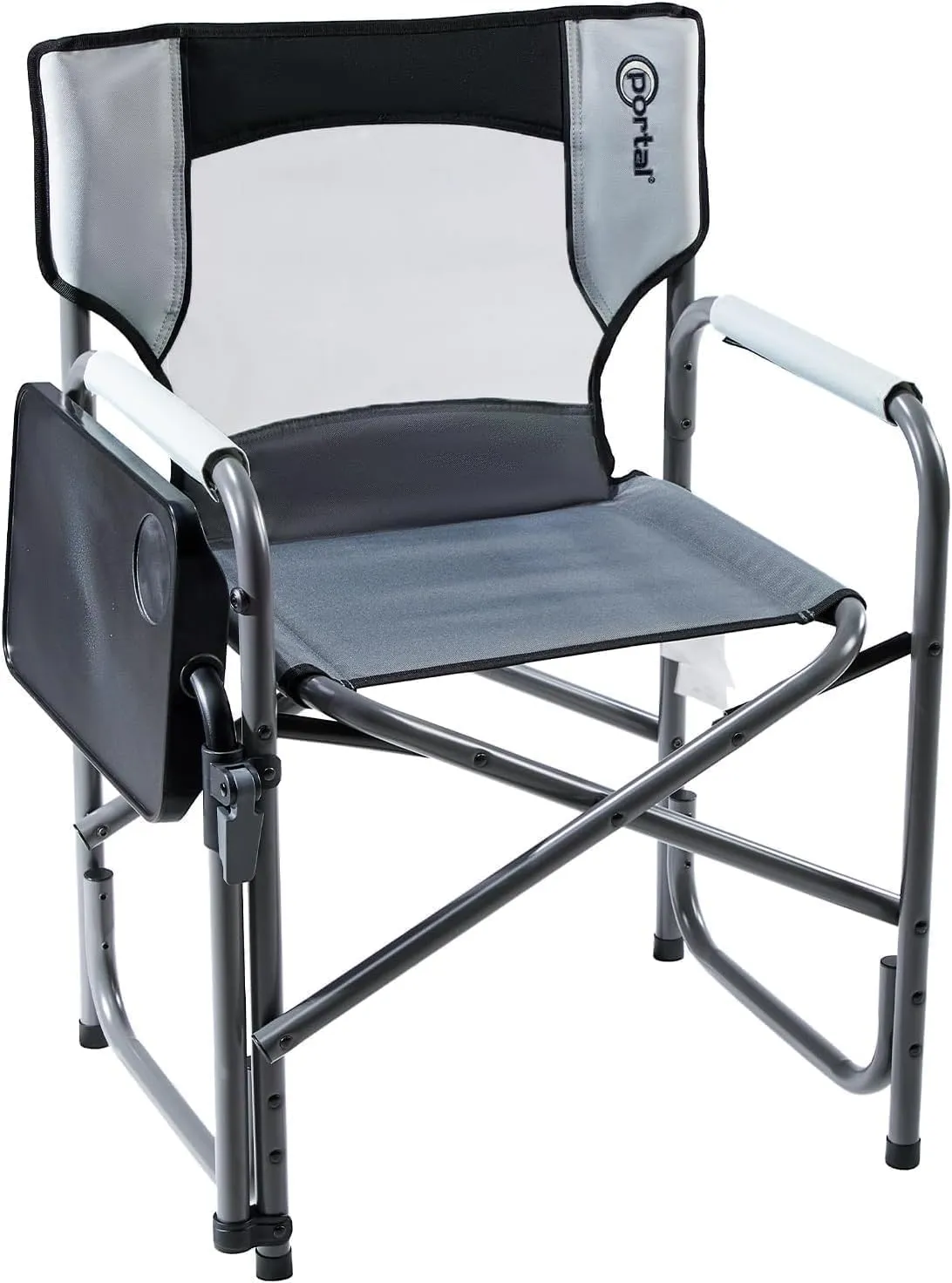 PORTAL Tablet Table Camping Directors Chair, Foldable Camp Chair with 2-Way Rotatable Side Table, Outdoor Folding Chairs for Adults, Heavy Duty Supports 300LBS for Lawn Patio Beach, Grey-2 Pack