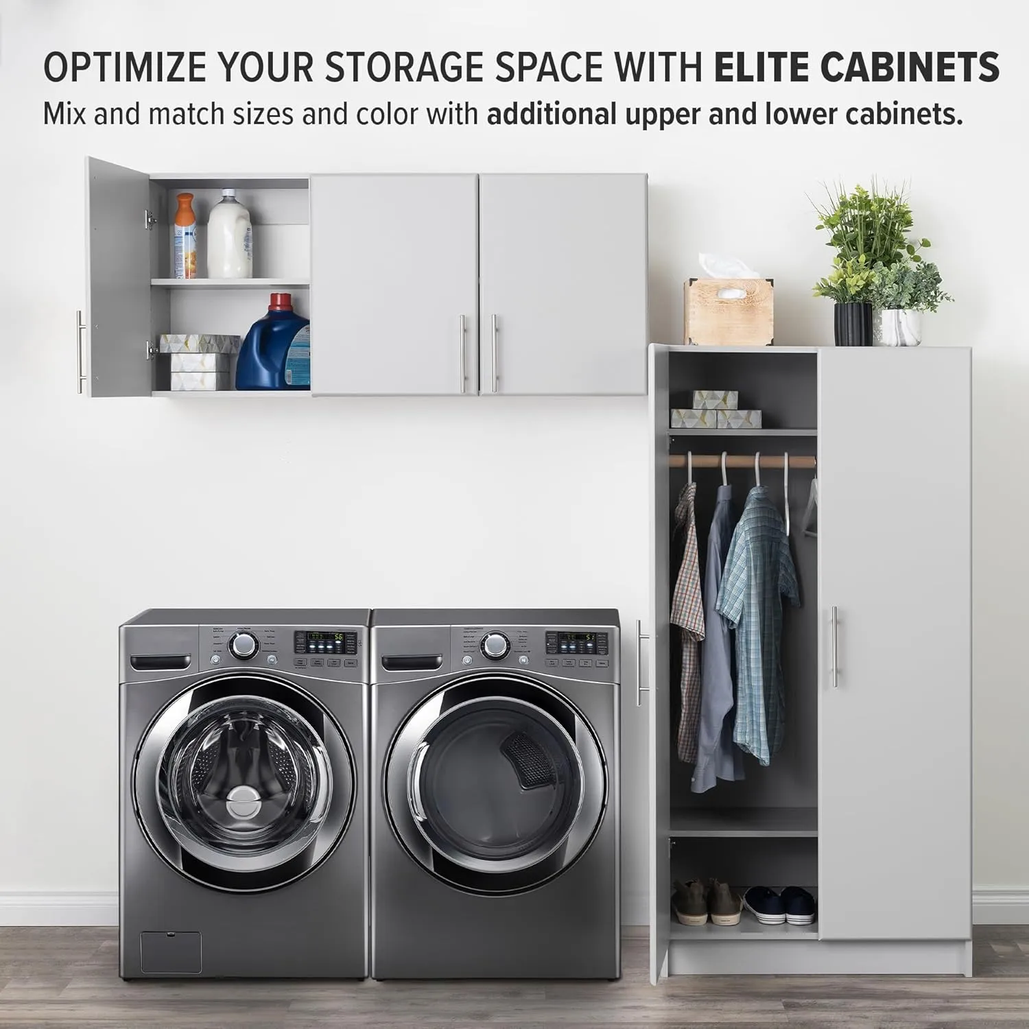 Prepac Elite Wall Mounted Storage Cabinet, 54" W x 24" H x 12" D, Light Gray