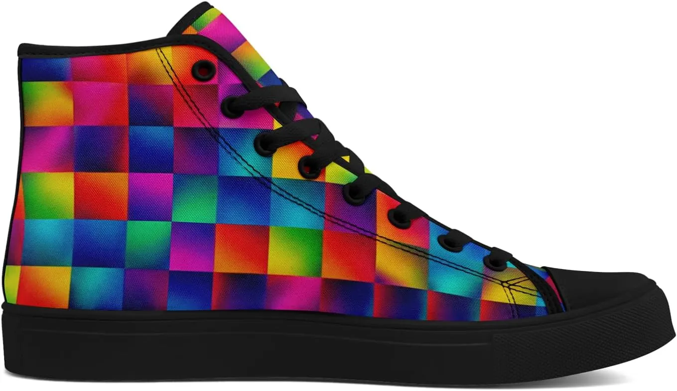 Pride Month High Top Canvas Sneakers Rainbow Lace Up Shoes for Men & Women Breathable Walking Footwear LGBTQ Gift