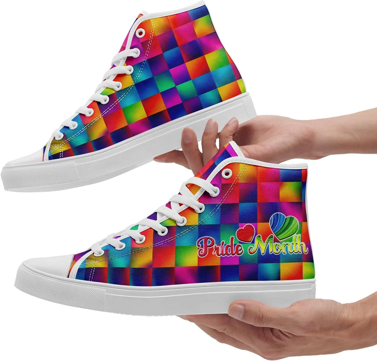 Pride Month High Top Canvas Sneakers Rainbow Lace Up Shoes for Men & Women Breathable Walking Footwear LGBTQ Gift