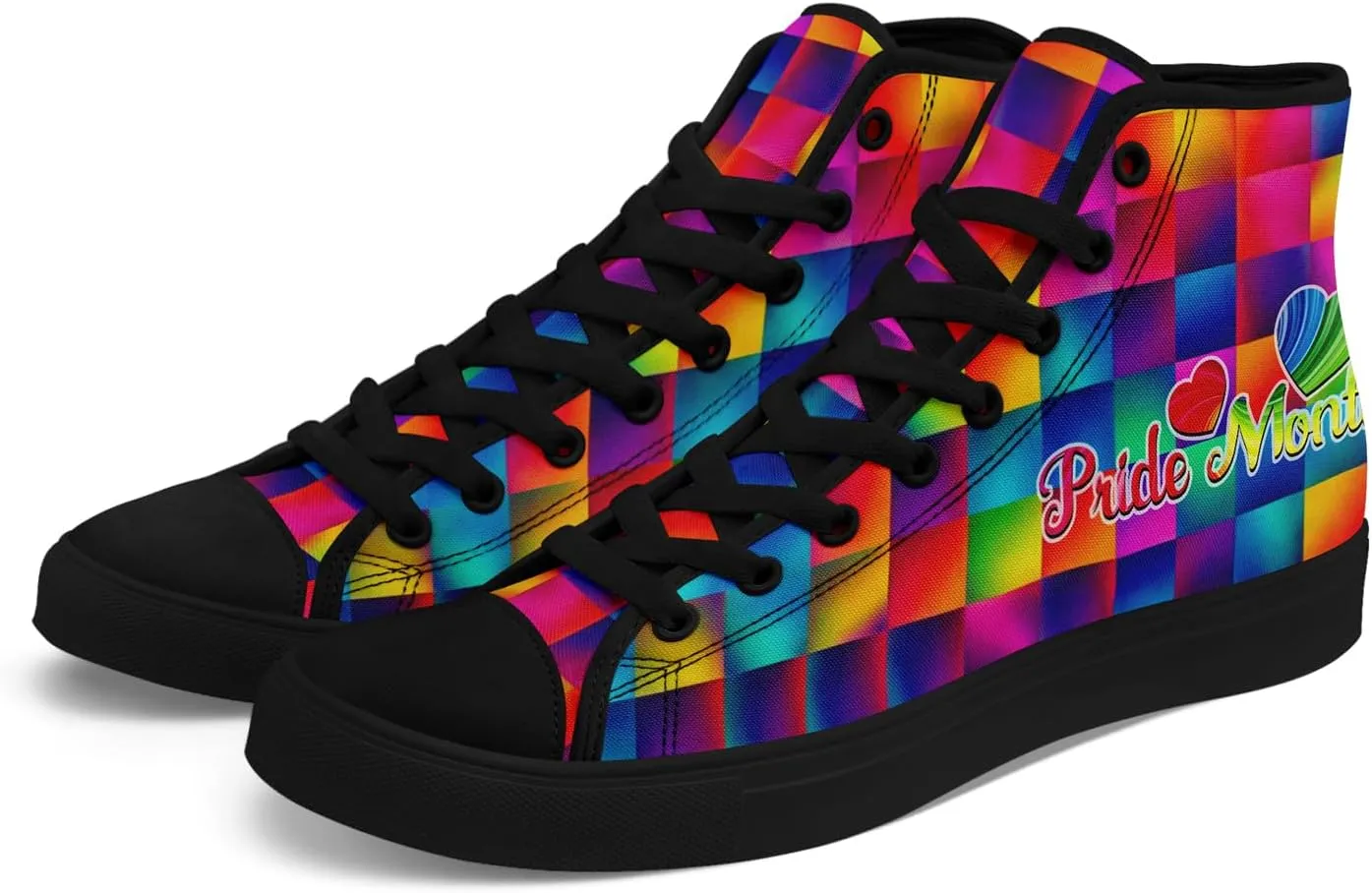 Pride Month High Top Canvas Sneakers Rainbow Lace Up Shoes for Men & Women Breathable Walking Footwear LGBTQ Gift