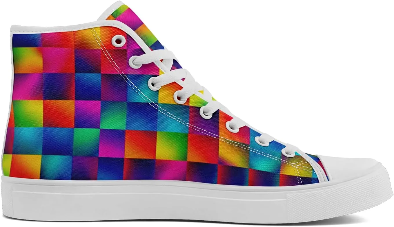 Pride Month High Top Canvas Sneakers Rainbow Lace Up Shoes for Men & Women Breathable Walking Footwear LGBTQ Gift