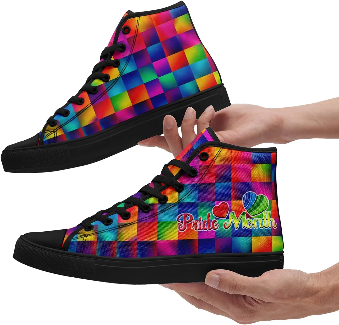 Pride Month High Top Canvas Sneakers Rainbow Lace Up Shoes for Men & Women Breathable Walking Footwear LGBTQ Gift