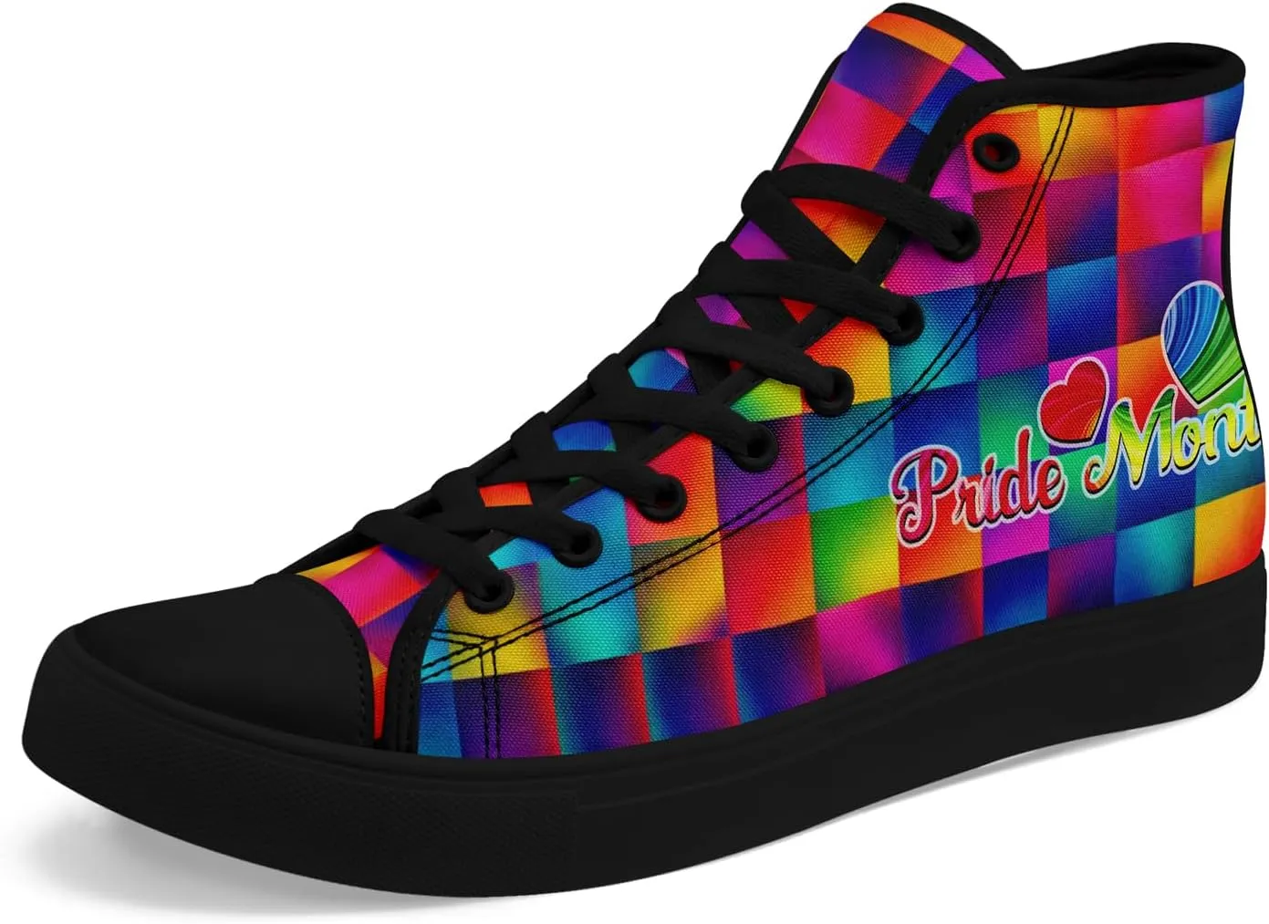 Pride Month High Top Canvas Sneakers Rainbow Lace Up Shoes for Men & Women Breathable Walking Footwear LGBTQ Gift