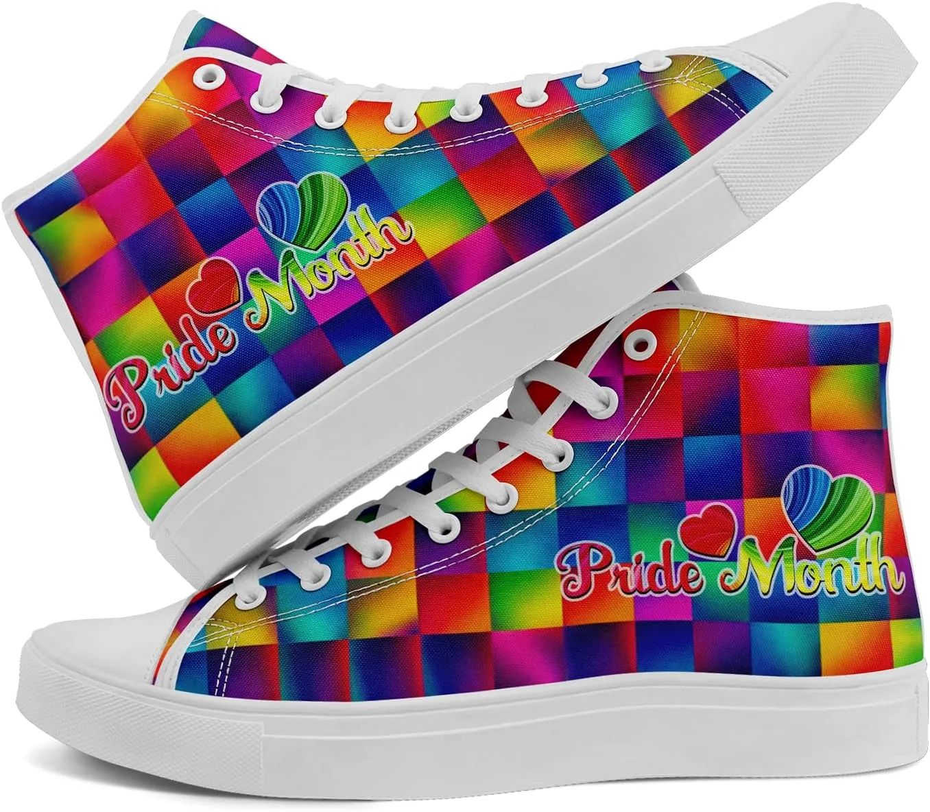 Pride Month High Top Canvas Sneakers Rainbow Lace Up Shoes for Men & Women Breathable Walking Footwear LGBTQ Gift