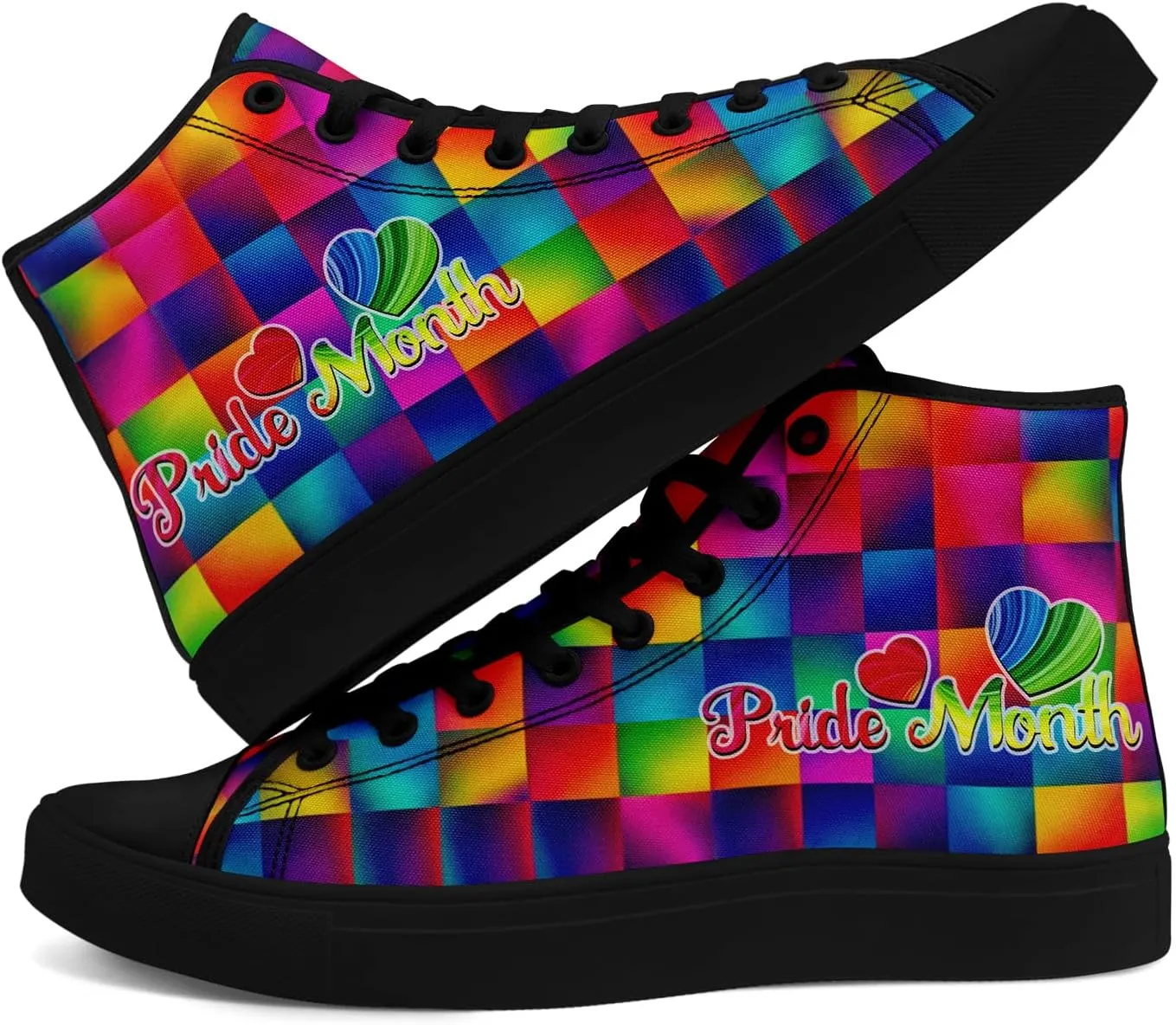 Pride Month High Top Canvas Sneakers Rainbow Lace Up Shoes for Men & Women Breathable Walking Footwear LGBTQ Gift