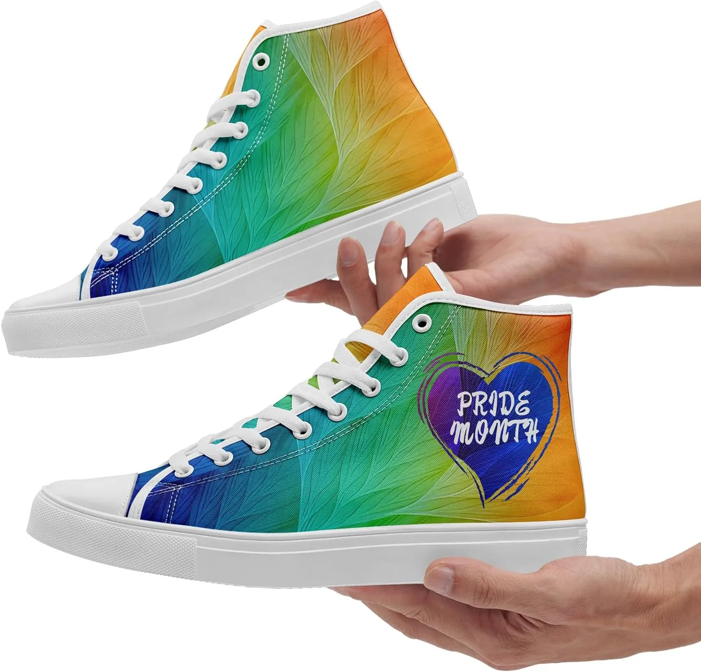 Pride Month High Top Canvas Sneakers Rainbow Lace Up Shoes for Men & Women Breathable Walking Footwear LGBTQ Gift