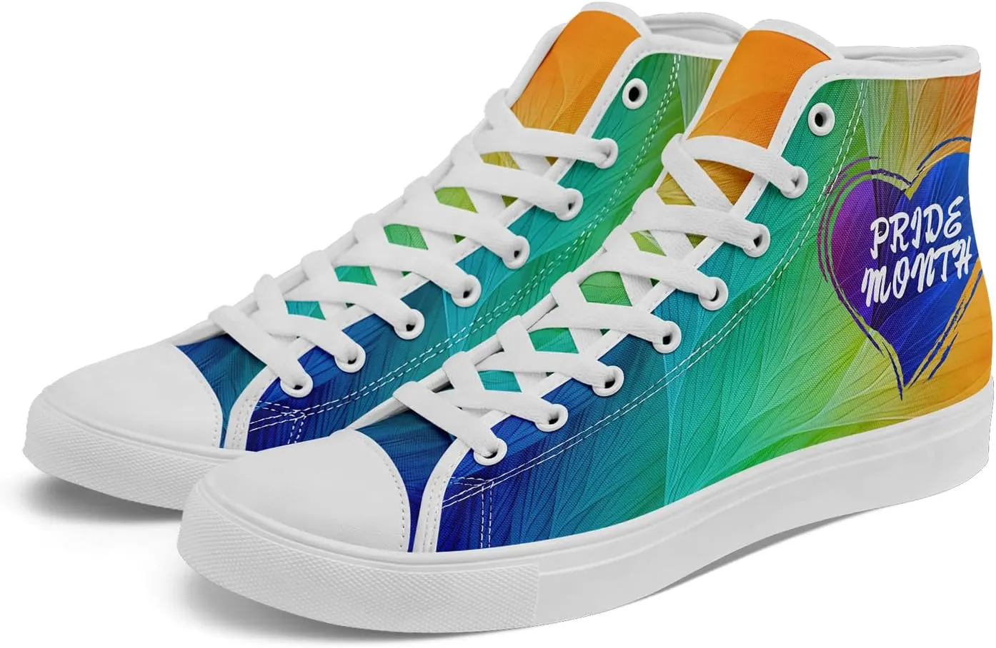 Pride Month High Top Canvas Sneakers Rainbow Lace Up Shoes for Men & Women Breathable Walking Footwear LGBTQ Gift