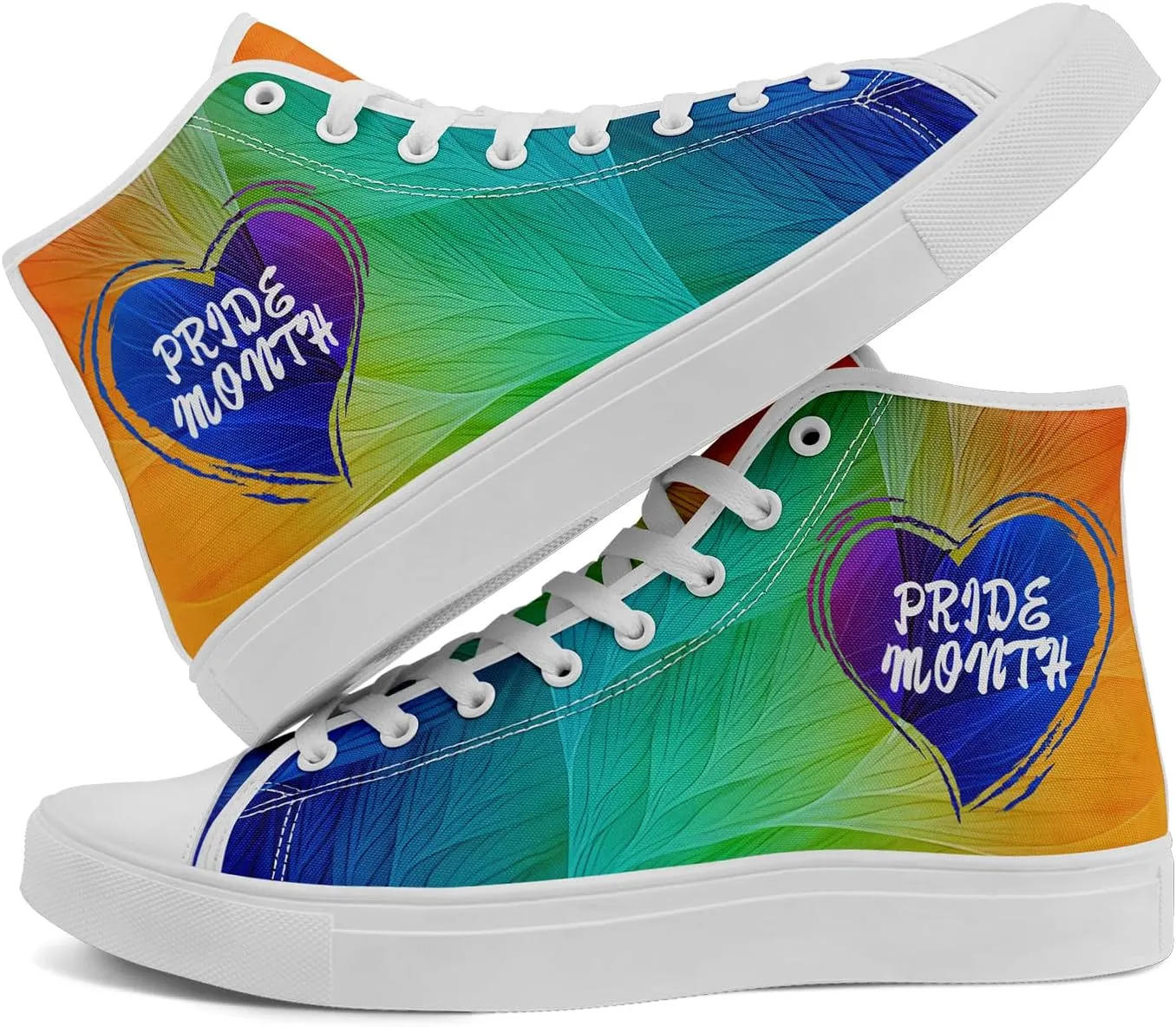 Pride Month High Top Canvas Sneakers Rainbow Lace Up Shoes for Men & Women Breathable Walking Footwear LGBTQ Gift