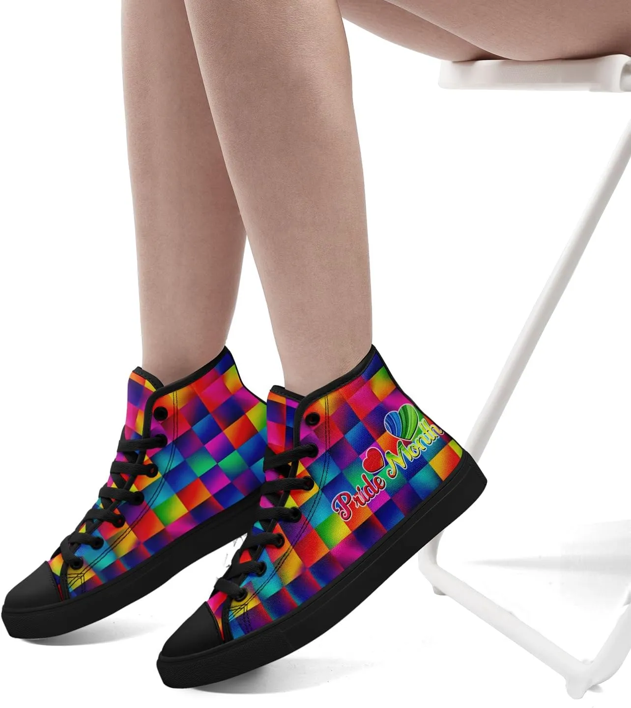 Pride Month High Top Canvas Sneakers Rainbow Lace Up Shoes for Men & Women Breathable Walking Footwear LGBTQ Gift