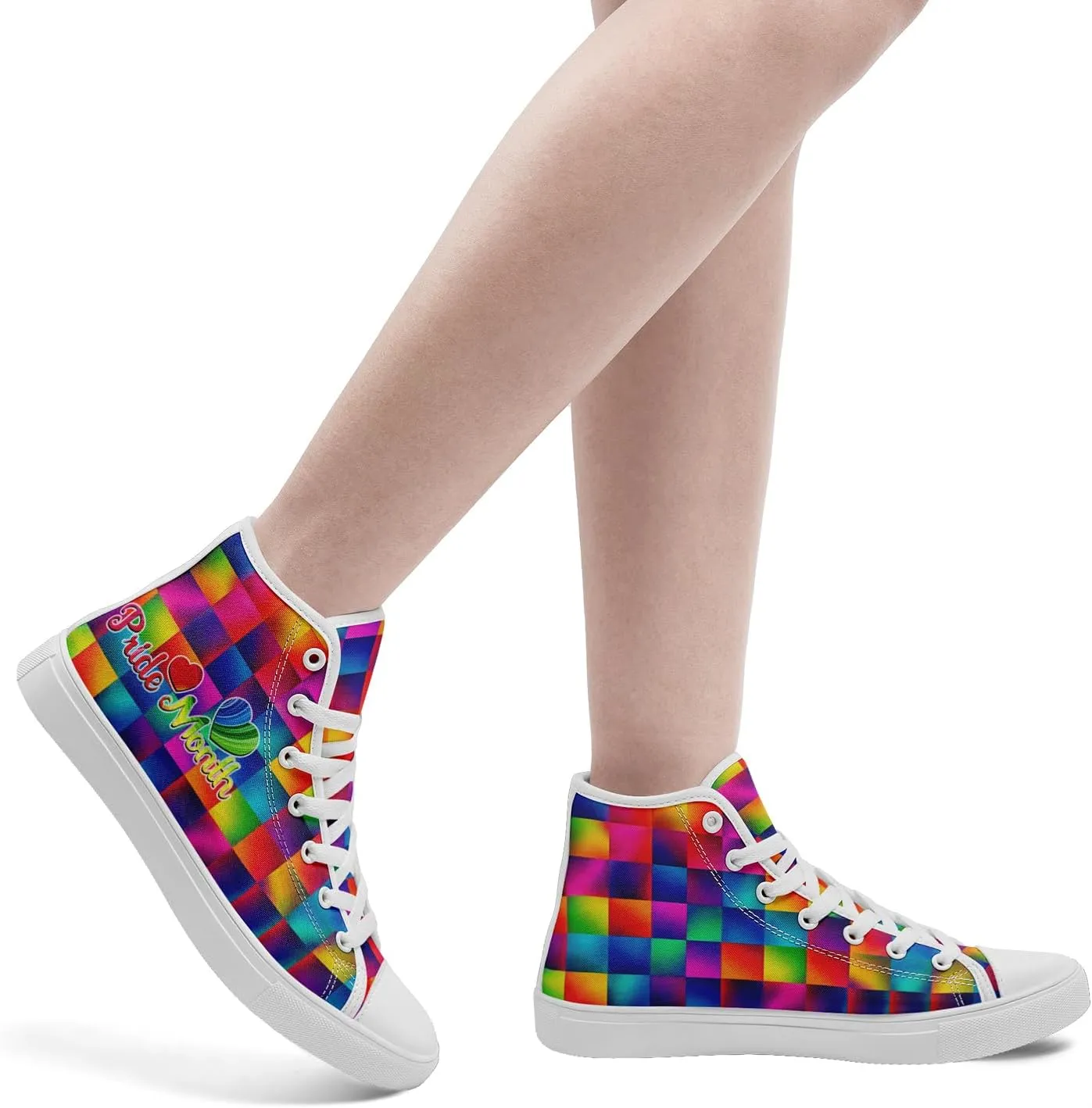 Pride Month High Top Canvas Sneakers Rainbow Lace Up Shoes for Men & Women Breathable Walking Footwear LGBTQ Gift