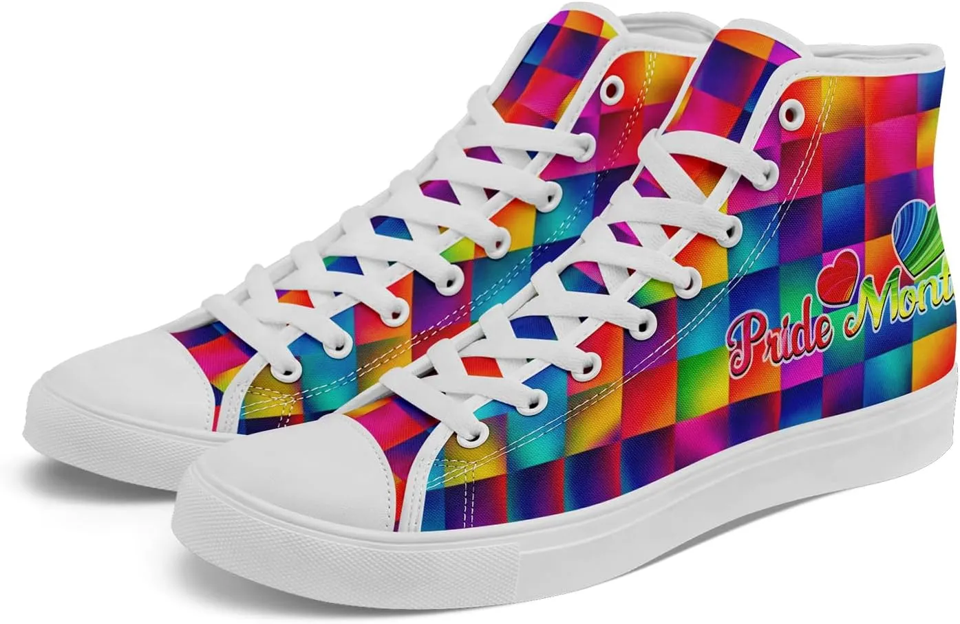 Pride Month High Top Canvas Sneakers Rainbow Lace Up Shoes for Men & Women Breathable Walking Footwear LGBTQ Gift