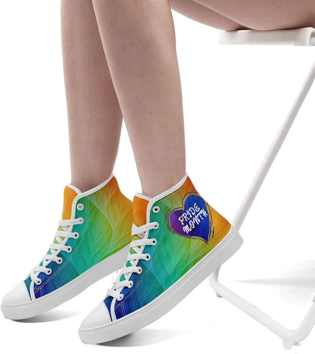 Pride Month High Top Canvas Sneakers Rainbow Lace Up Shoes for Men & Women Breathable Walking Footwear LGBTQ Gift