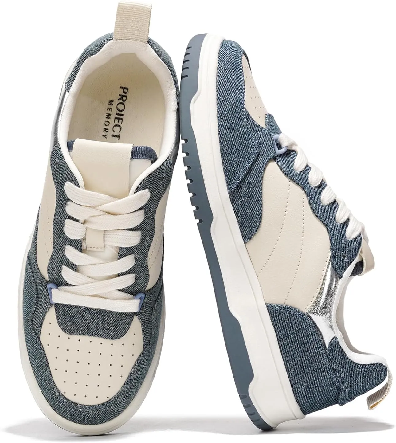 Project Cloud Sneakers for Women - Dunks Woman Comfortable Memory Foam Shoes for Women Footwear, Vegan Leather Women's Fashion Sneakers, Non-Slip Womens Shoes Machine Wash (Kiki, Denim, 7)