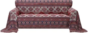 PureFit Geometric Jacquard Throw Sofa Cover - Textured Soft Washable Decorative Couch Covers for 3 Cushion Couch, Throw Cover with Tassels Furniture Protector for Pets, Kids (Large, Bohemia Red)