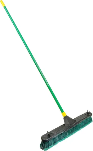 Quickie Bulldozer 24-Inch Multi-Surface Push Broom, 60" Wood Handle, Green, for Outdoor/Indoor Sweeping/Cleaning
