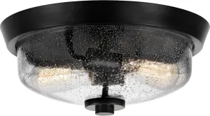 Quoizel Radius 2-Light Earth Black Flush Mount Ceiling Light – Earth Black Finish with Clear Seeded Glass Living Room Ceiling Light – Functional Design for Every Space Modern Ceiling Light
