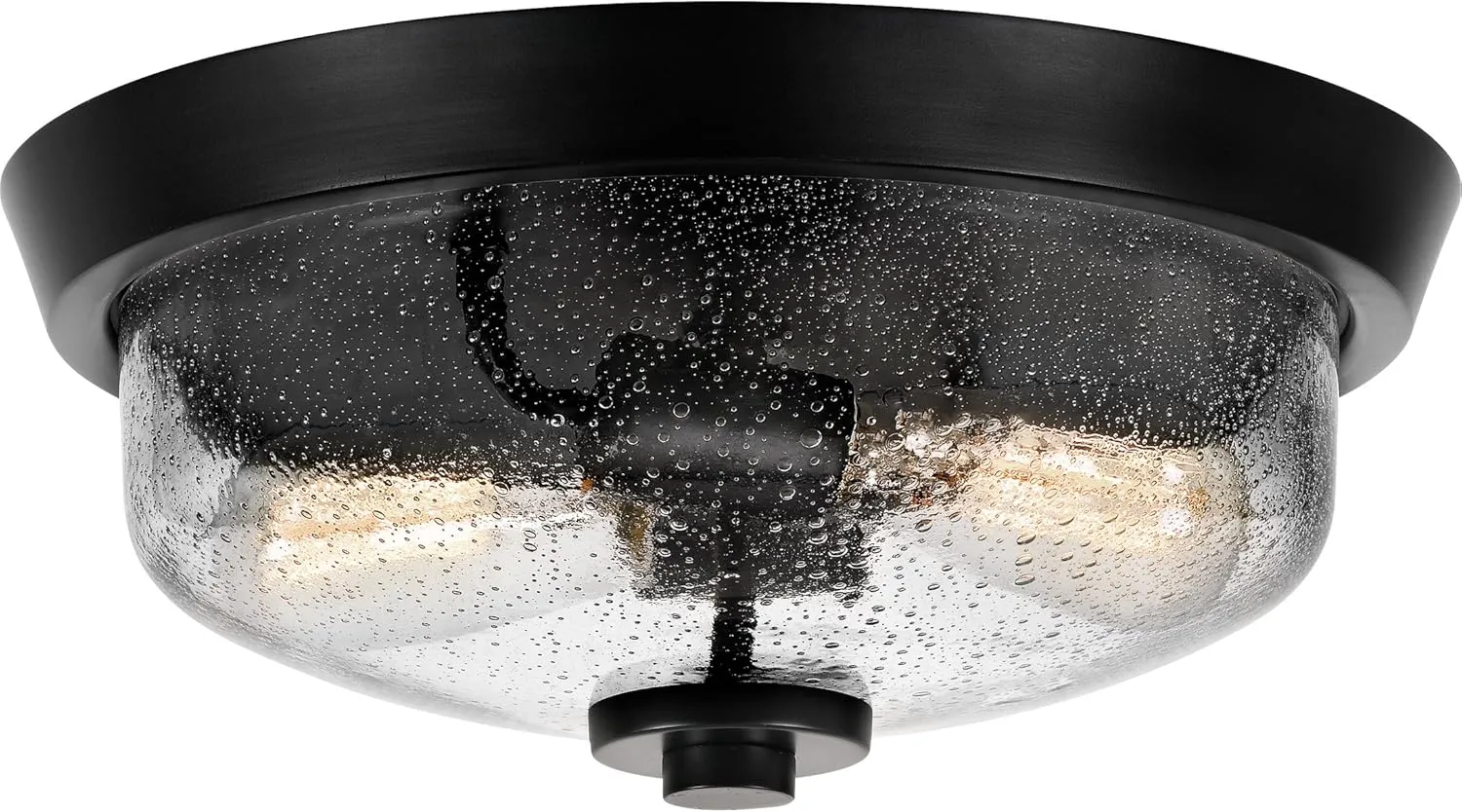 Quoizel Radius 2-Light Earth Black Flush Mount Ceiling Light – Earth Black Finish with Clear Seeded Glass Living Room Ceiling Light – Functional Design for Every Space Modern Ceiling Light