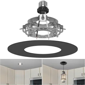 R5 and 6 Recessed Can Light Conversion Kit, Fixture Upgrade, Pendant & Hanging Light, Ceiling Fan Compatible, 7¾ Inch Flat Steel Ceiling Medallion, Black Finish