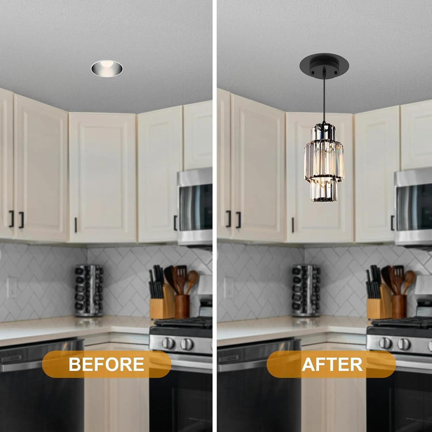 R5 and 6 Recessed Can Light Conversion Kit, Fixture Upgrade, Pendant & Hanging Light, Ceiling Fan Compatible, 7¾ Inch Flat Steel Ceiling Medallion, Black Finish