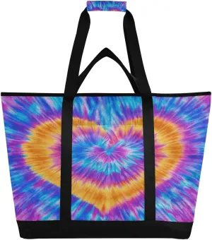 Rainbow Heart Reusable Insulated Lunchbox Cooler Bag, Leakproof Kitchen Grocery Bag Collapsible Portable Cooler Tote Bag for Picnic, Camping, Office, Travel