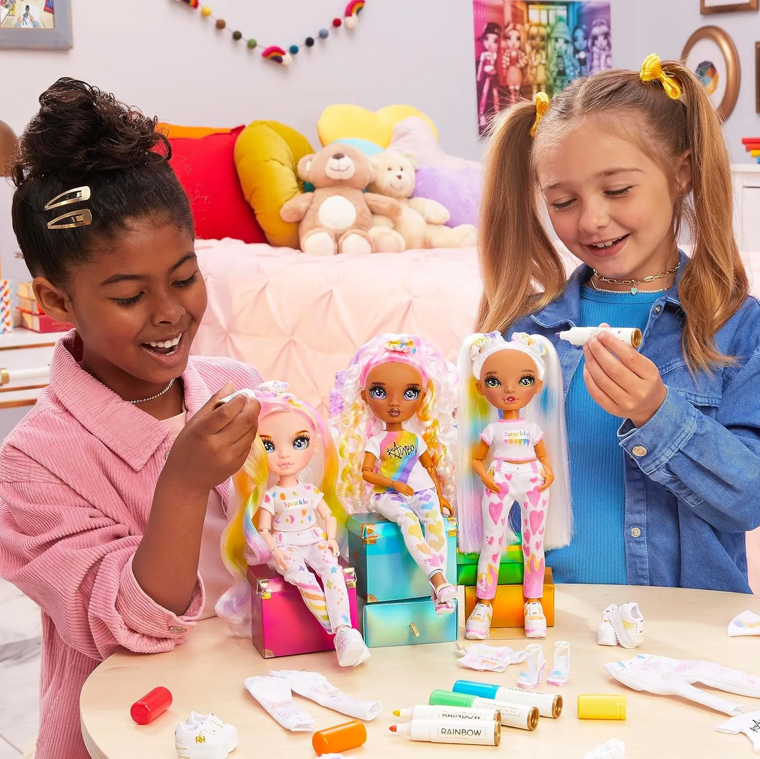 Rainbow High Color & Create Fashion DIY Doll with Washable Rainbow Markers, Green Eyes, Straight Hair in 2 Pig Tails, Bonus Top & Shoes. Color, Create, Play, Rinse and Repeat. Creative 4-12 