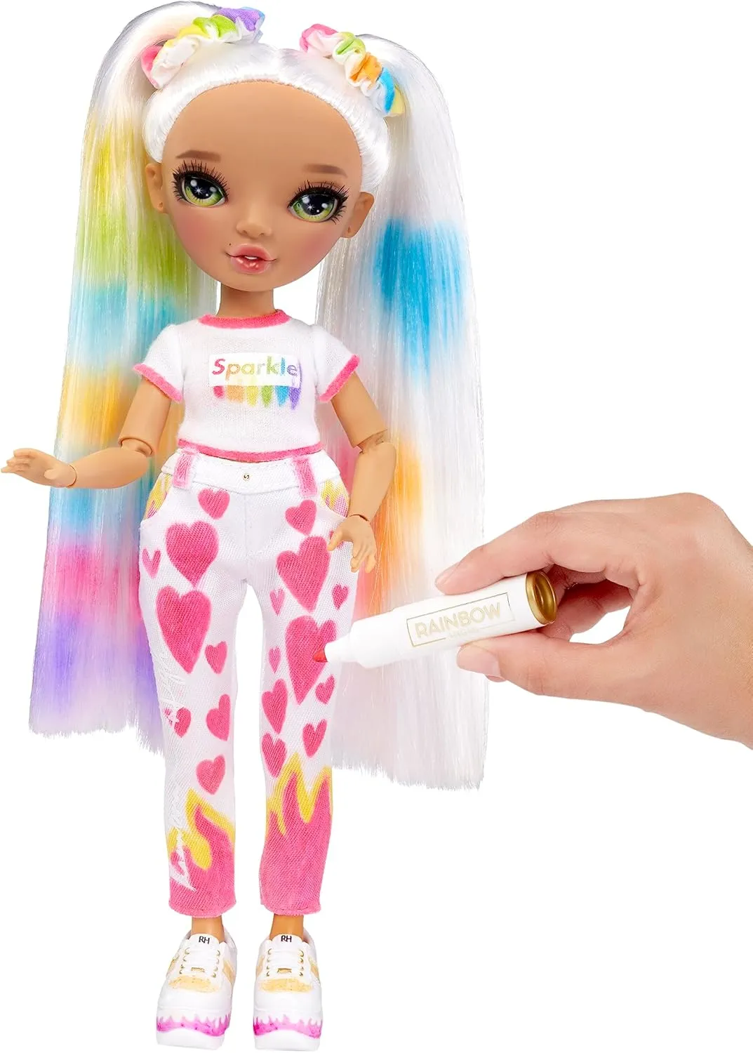 Rainbow High Color & Create Fashion DIY Doll with Washable Rainbow Markers, Green Eyes, Straight Hair in 2 Pig Tails, Bonus Top & Shoes. Color, Create, Play, Rinse and Repeat. Creative 4-12 