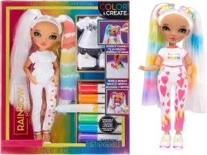 Rainbow High Color & Create Fashion DIY Doll with Washable Rainbow Markers, Green Eyes, Straight Hair in 2 Pig Tails, Bonus Top & Shoes. Color, Create, Play, Rinse and Repeat. Creative 4-12 