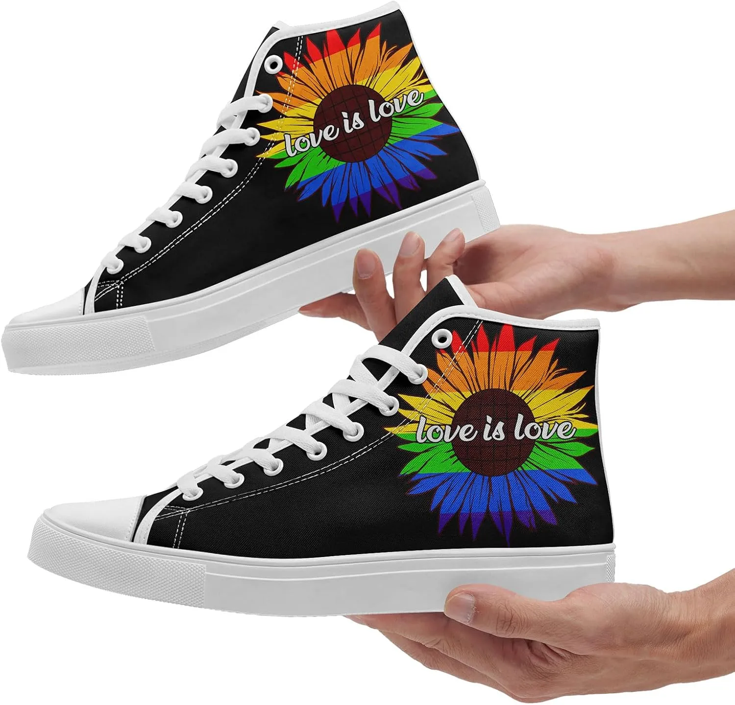 Rainbow High-Top Canvas Sneakers – Breathable Lace-Up Shoes for Men & Women, Comfortable Walking Footwear, LGBTQ  Gift