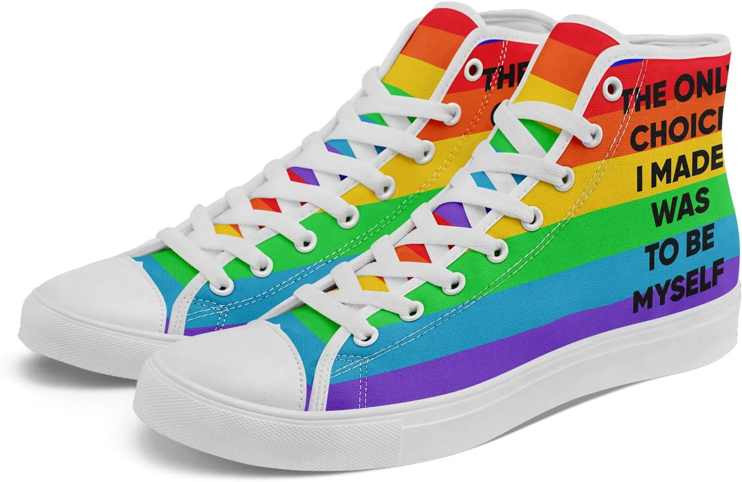 Rainbow High-Top Canvas Sneakers – Breathable Lace-Up Shoes for Men & Women, Comfortable Walking Footwear, LGBTQ  Gift