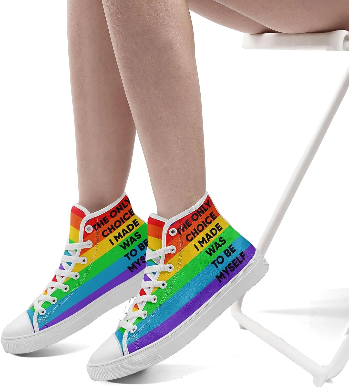Rainbow High-Top Canvas Sneakers – Breathable Lace-Up Shoes for Men & Women, Comfortable Walking Footwear, LGBTQ  Gift