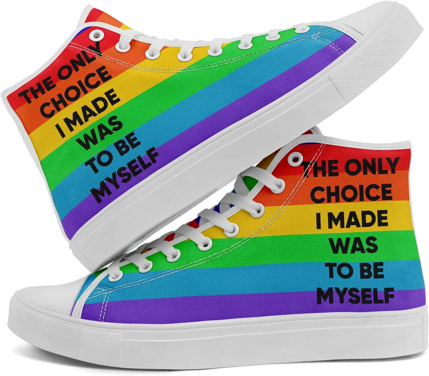 Rainbow High-Top Canvas Sneakers – Breathable Lace-Up Shoes for Men & Women, Comfortable Walking Footwear, LGBTQ  Gift