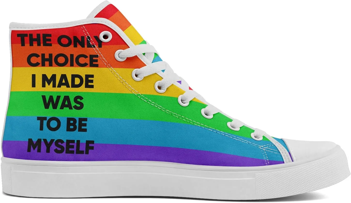 Rainbow High-Top Canvas Sneakers – Breathable Lace-Up Shoes for Men & Women, Comfortable Walking Footwear, LGBTQ  Gift