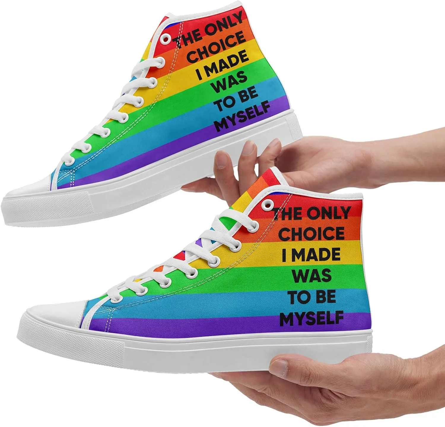Rainbow High-Top Canvas Sneakers – Breathable Lace-Up Shoes for Men & Women, Comfortable Walking Footwear, LGBTQ  Gift