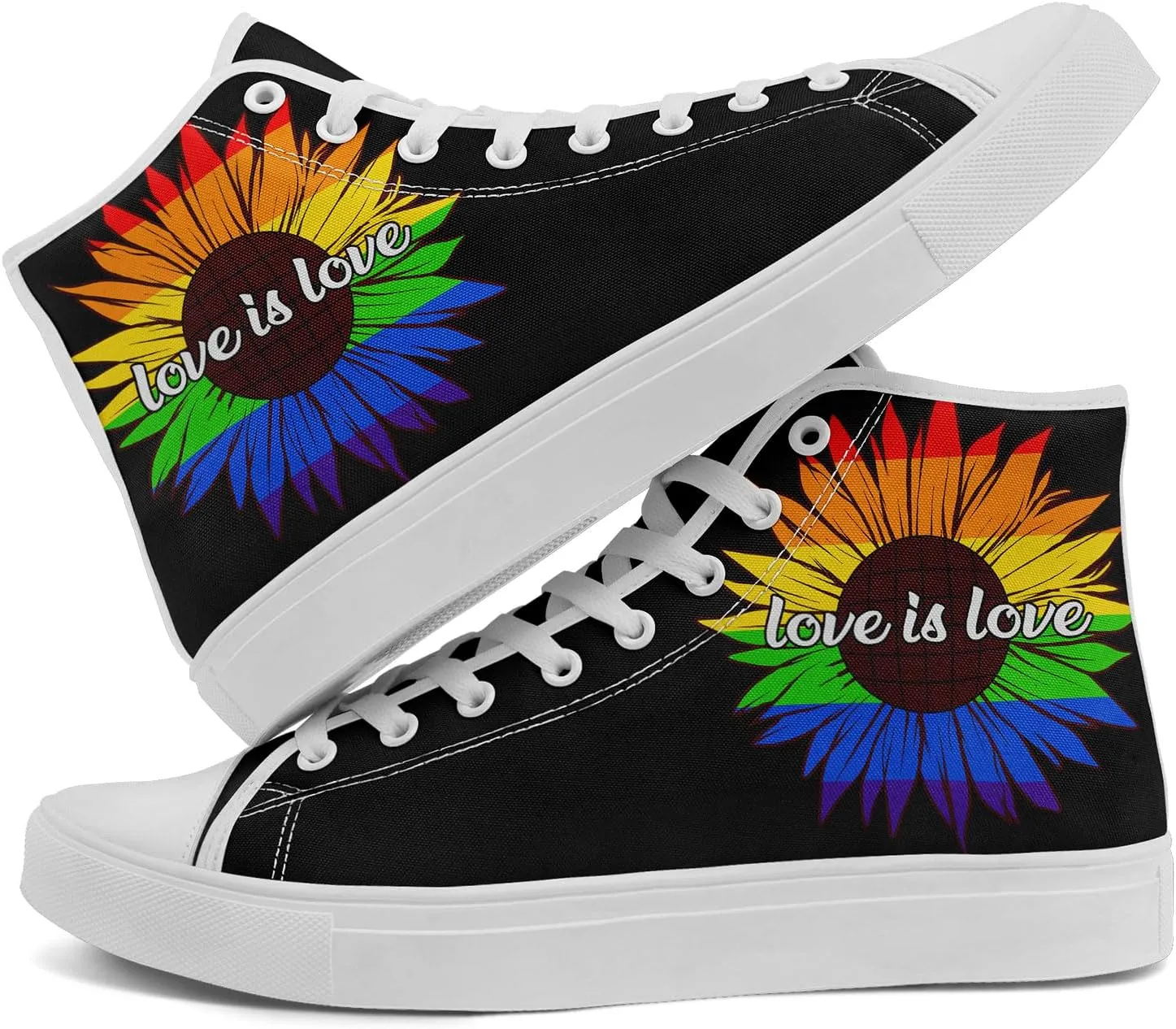 Rainbow High-Top Canvas Sneakers – Breathable Lace-Up Shoes for Men & Women, Comfortable Walking Footwear, LGBTQ  Gift