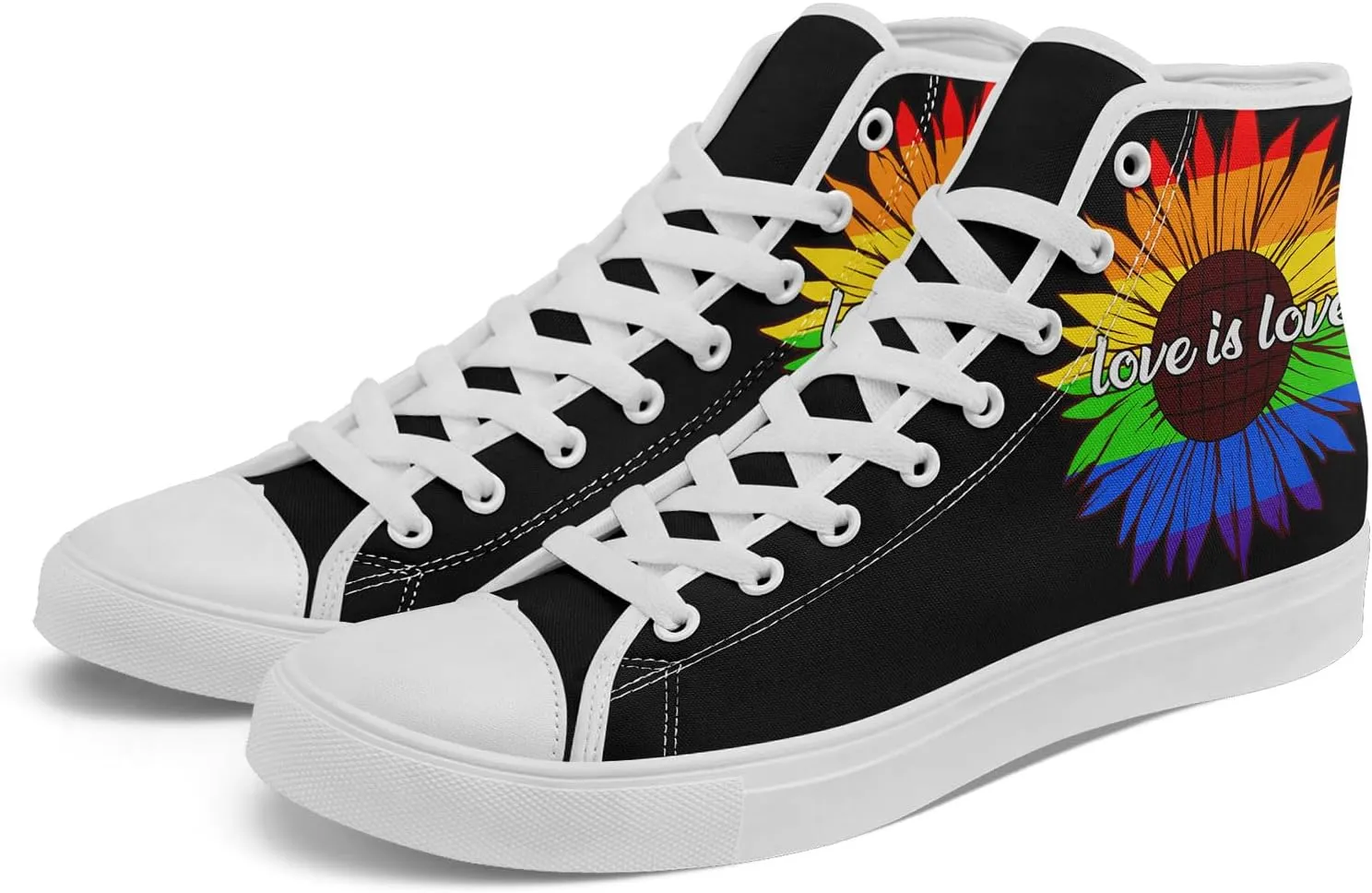 Rainbow High-Top Canvas Sneakers – Breathable Lace-Up Shoes for Men & Women, Comfortable Walking Footwear, LGBTQ  Gift