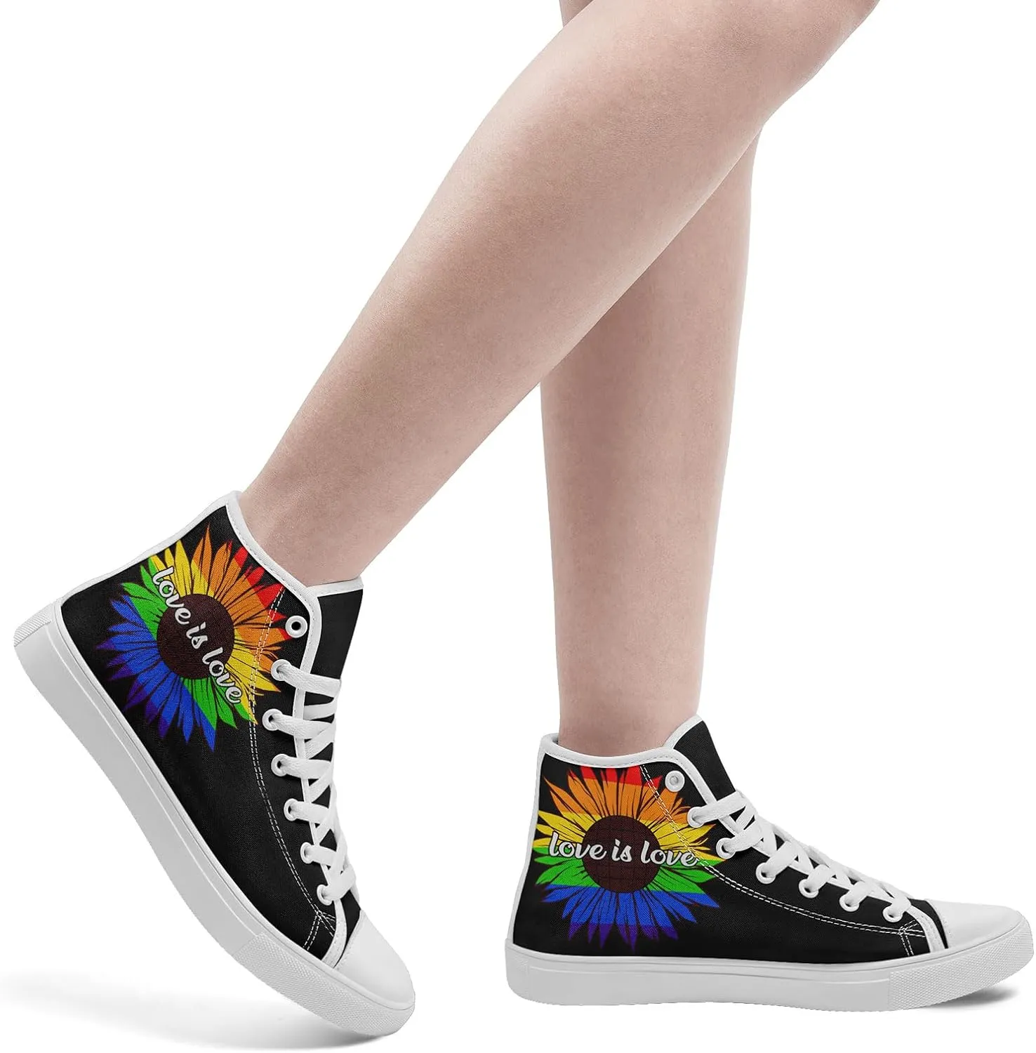 Rainbow High-Top Canvas Sneakers – Breathable Lace-Up Shoes for Men & Women, Comfortable Walking Footwear, LGBTQ  Gift