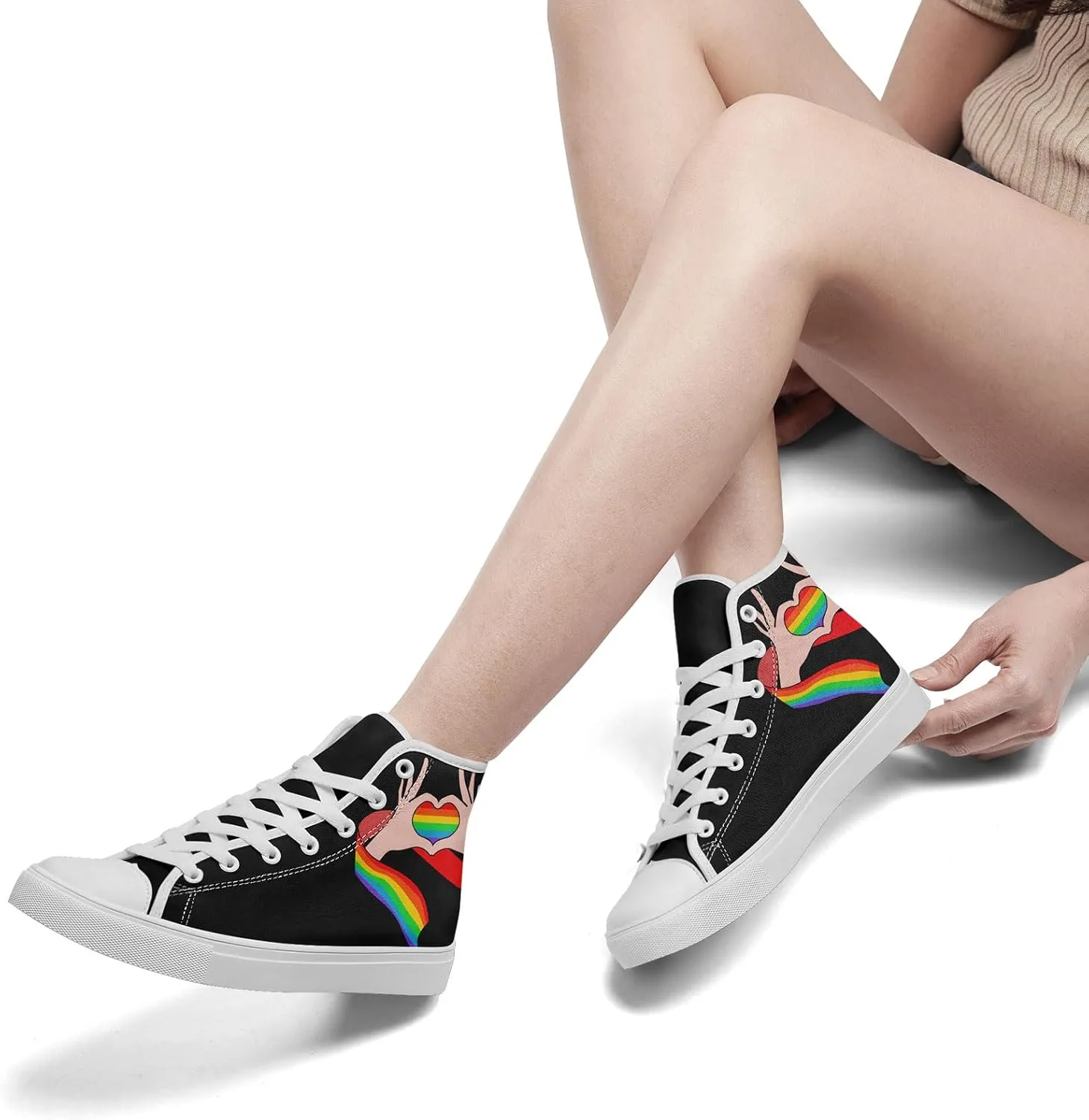 Rainbow High-Top Canvas Sneakers – Stylish Lace-Up Shoes for Men & Women, Lightweight Casual Footwear, Equality Gift