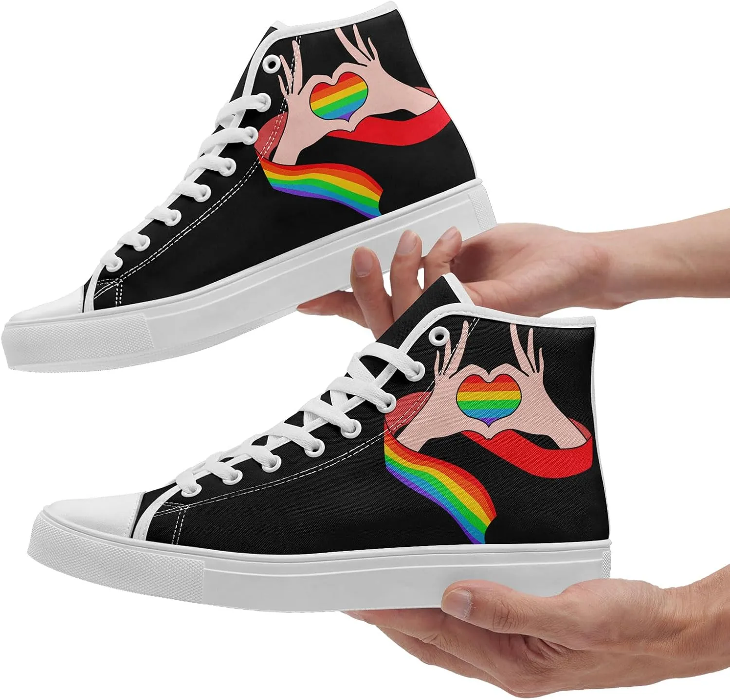Rainbow High-Top Canvas Sneakers – Stylish Lace-Up Shoes for Men & Women, Lightweight Casual Footwear, Equality Gift
