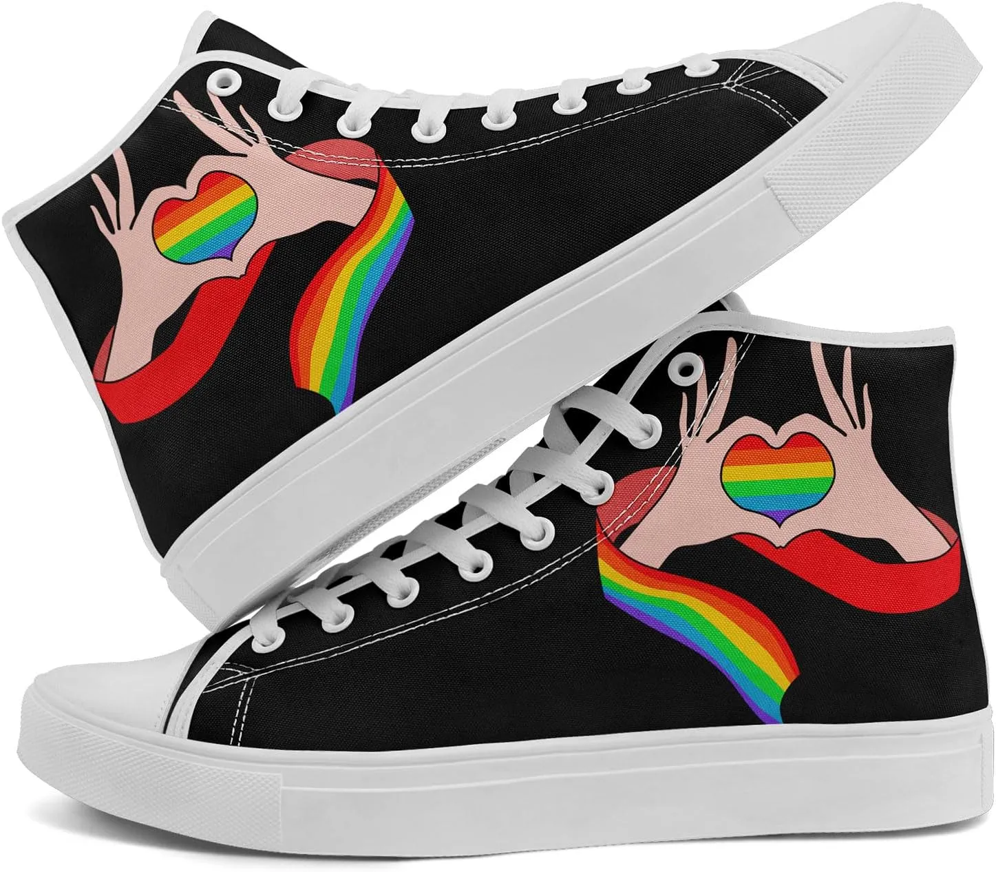Rainbow High-Top Canvas Sneakers – Stylish Lace-Up Shoes for Men & Women, Lightweight Casual Footwear, Equality Gift