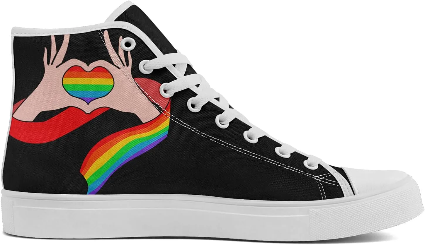 Rainbow High-Top Canvas Sneakers – Stylish Lace-Up Shoes for Men & Women, Lightweight Casual Footwear, Equality Gift
